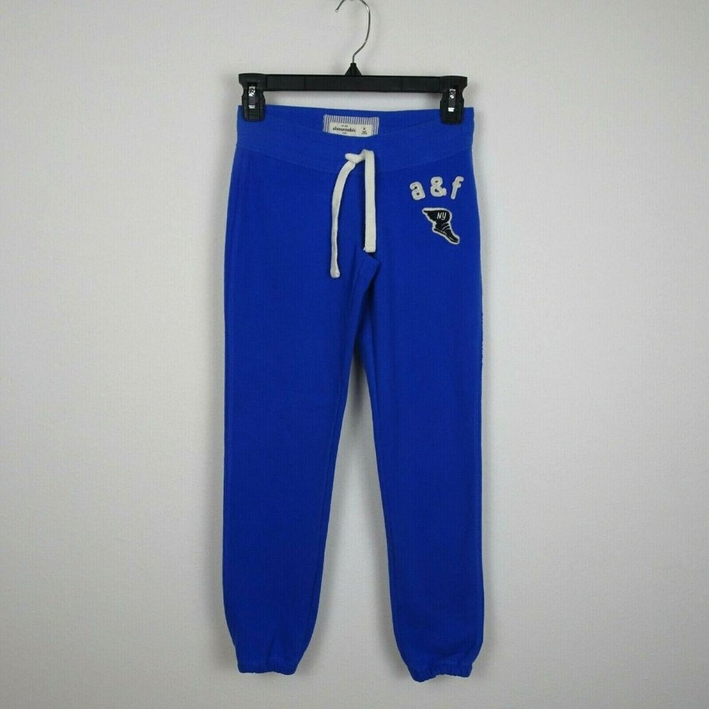 💰3/$25 Abercrombie Kids Jogger Sweat Pants Drawstring Logo Blue Comfy M - Picture 2 of 12